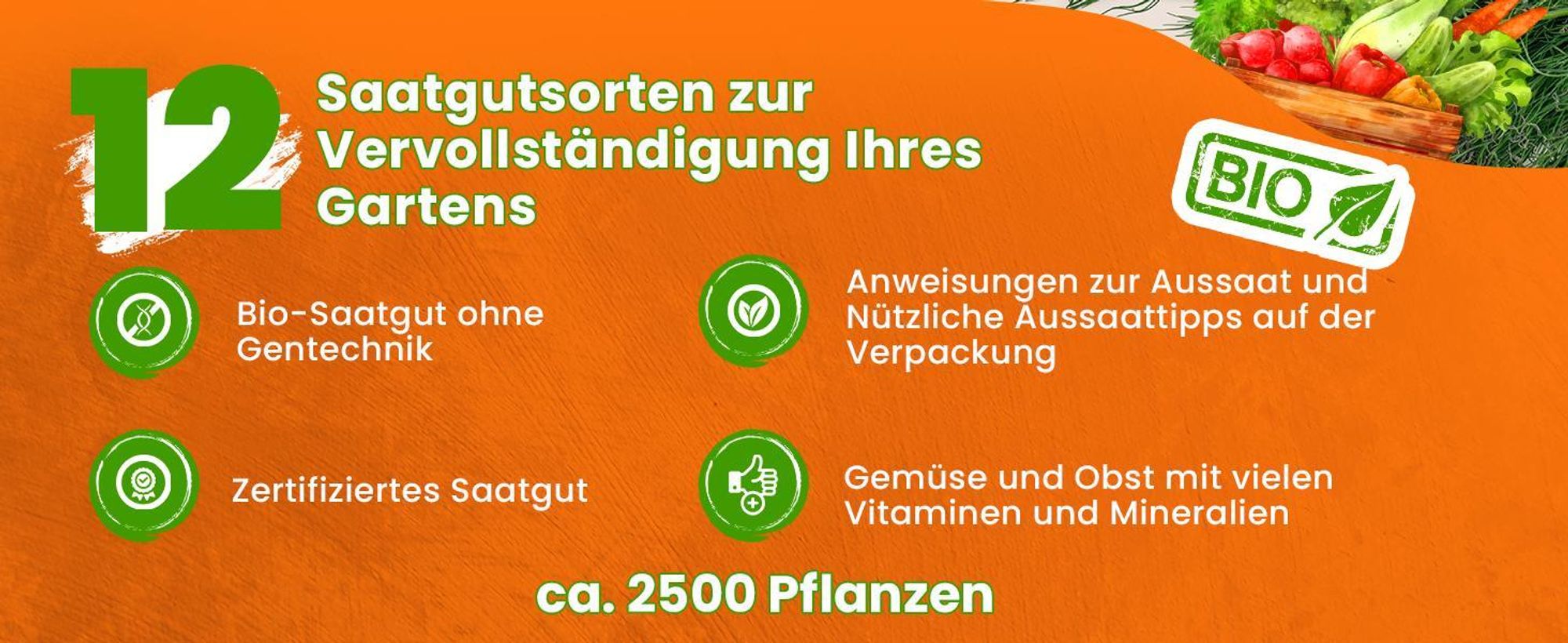 TORAF Gemüsesamen Set XXL, 2500 Samen, 12 Sorten, Garten & Balkon
