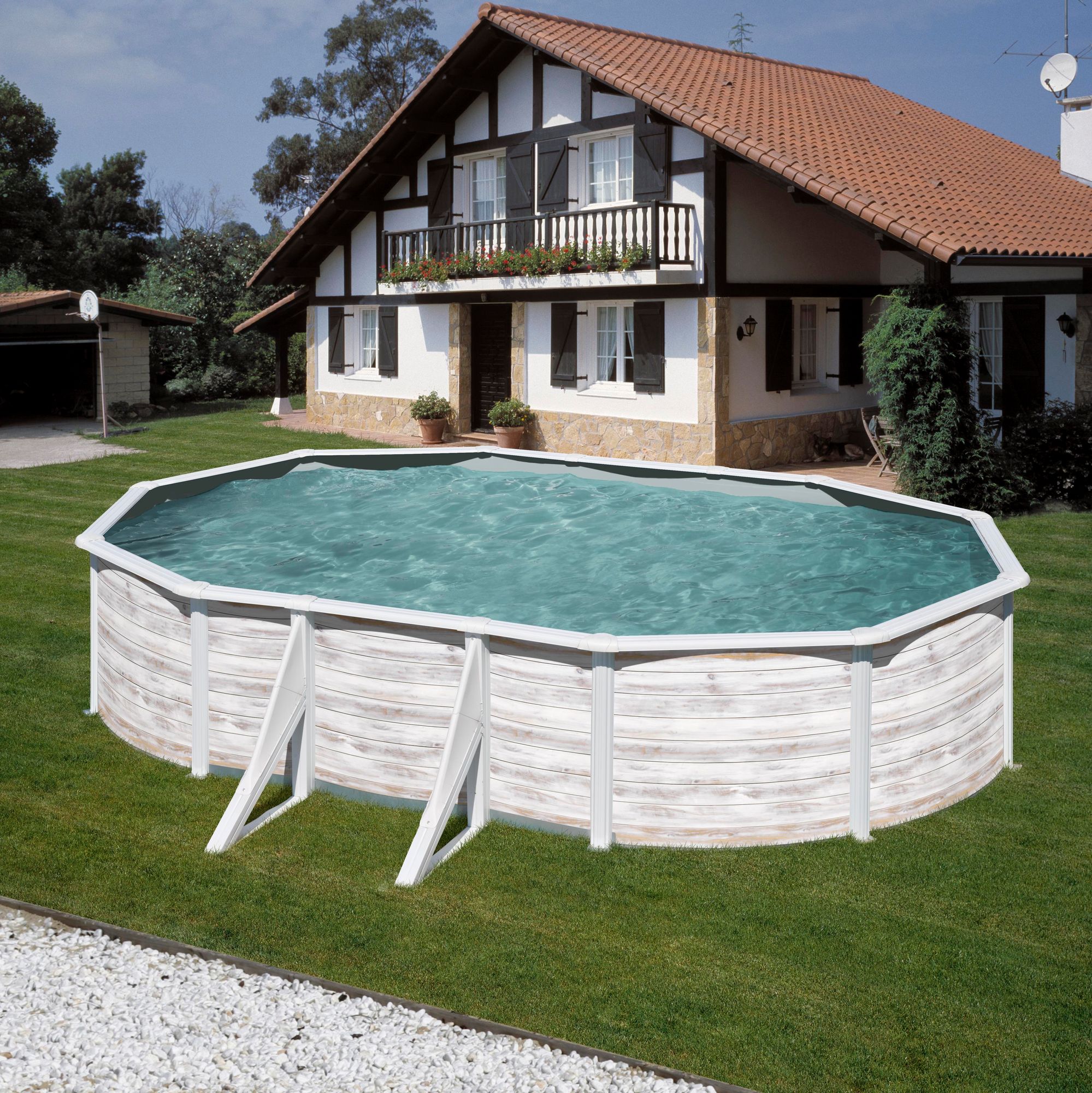 GRE Ovaler Stahlwandpool mit Nordicoptik KIT610N – 610 x 375 x 120 cm, Komplettset