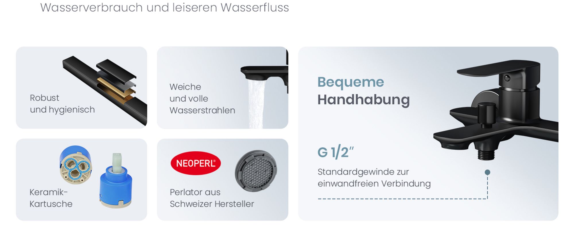 EMKE Badearmatur Wannenarmatur Einhebelmischer Badewanne Wasserhahn aus Messing, Wandmontage Wannenmischer Schwarz Matt