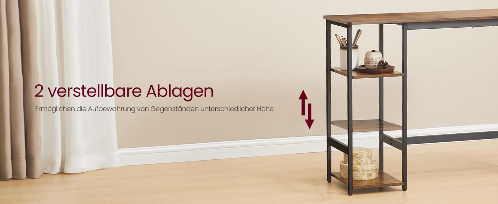 VASAGLE Bartisch-Set mit Regal, Essgruppe mit 2 Hockern, Metallgestell, für Küche oder Wohnzimmer, braun-schwarz