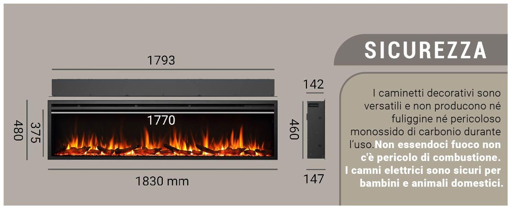 Camino elettrico BALDERIA Atalanta 72 - Camino da incasso - Nero