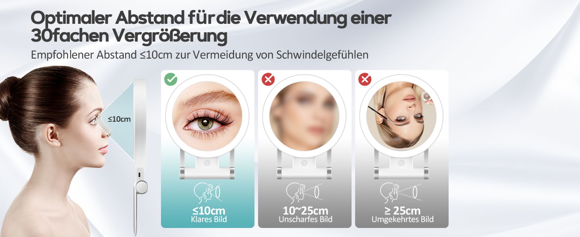 Schminkspiegel mit Beleuchtung,Doppelseitiger1X/30X Vergrößerungsspiegel mit Licht, 2000mAh 3 Farben Beleuchtungsmodi, Einstellbare Helligkeit, Faltbarer Kompakter Makeup Spiegel Reisegröße