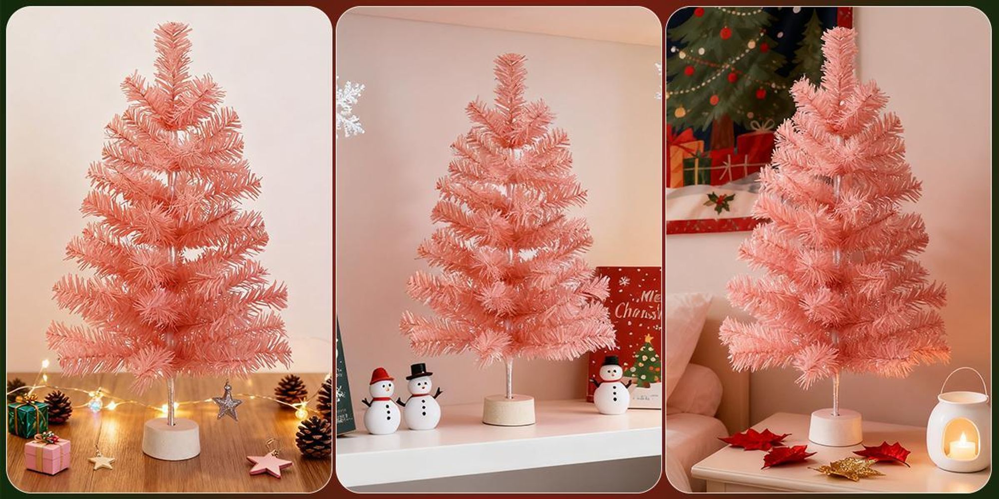 ZMH Albero di Natale artificiale Mini albero di Natale rosa 60 cm Albero di Natale aghi in PVC per decorazione natalizia interna Dotato di un robusto supporto