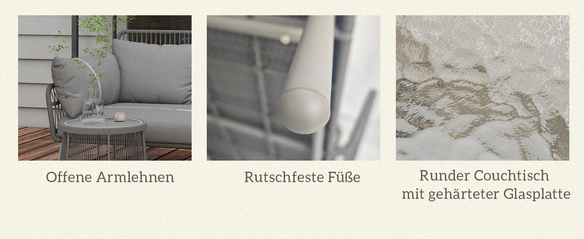 Outsunny Gartenmöbel-Set, Ecksofa & Beistelltisch, Polyrattan, Stahlrahmen, Grau