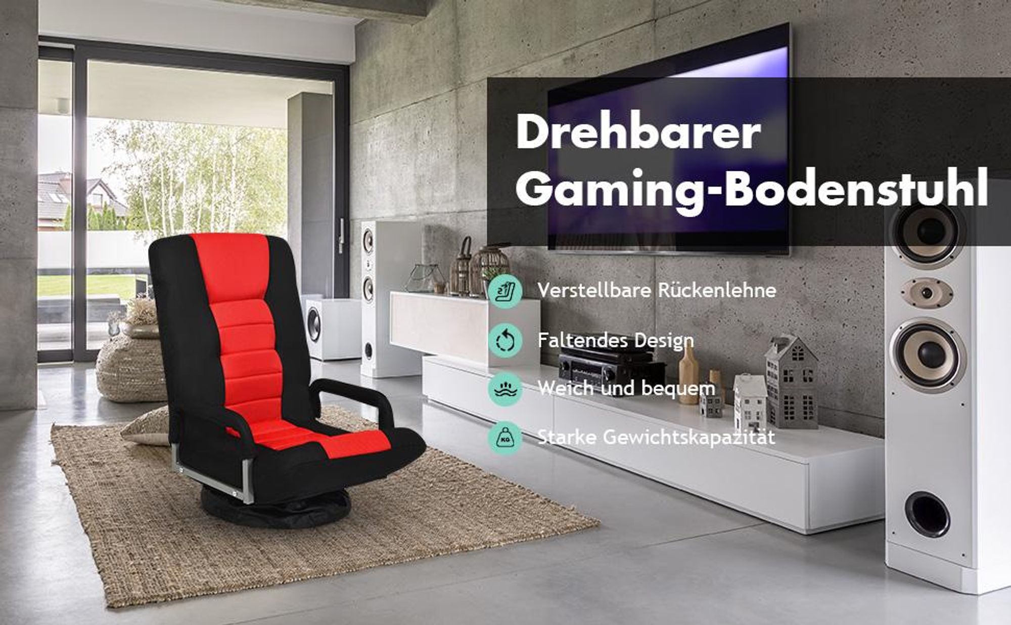 COSTWAY Relaxsessel 360° drehbar, 6-fach verstellbare Rückenlehne, bis 140kg