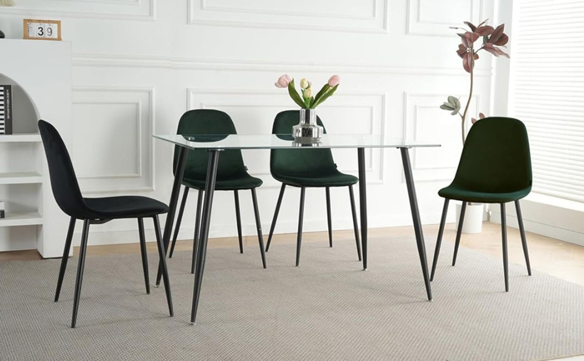 Lina® Napoli Esszimmerstuhl, komfortabler Sitz für Wohnzimmer und Esszimmer, Samtbezug - 2er Set - Grün