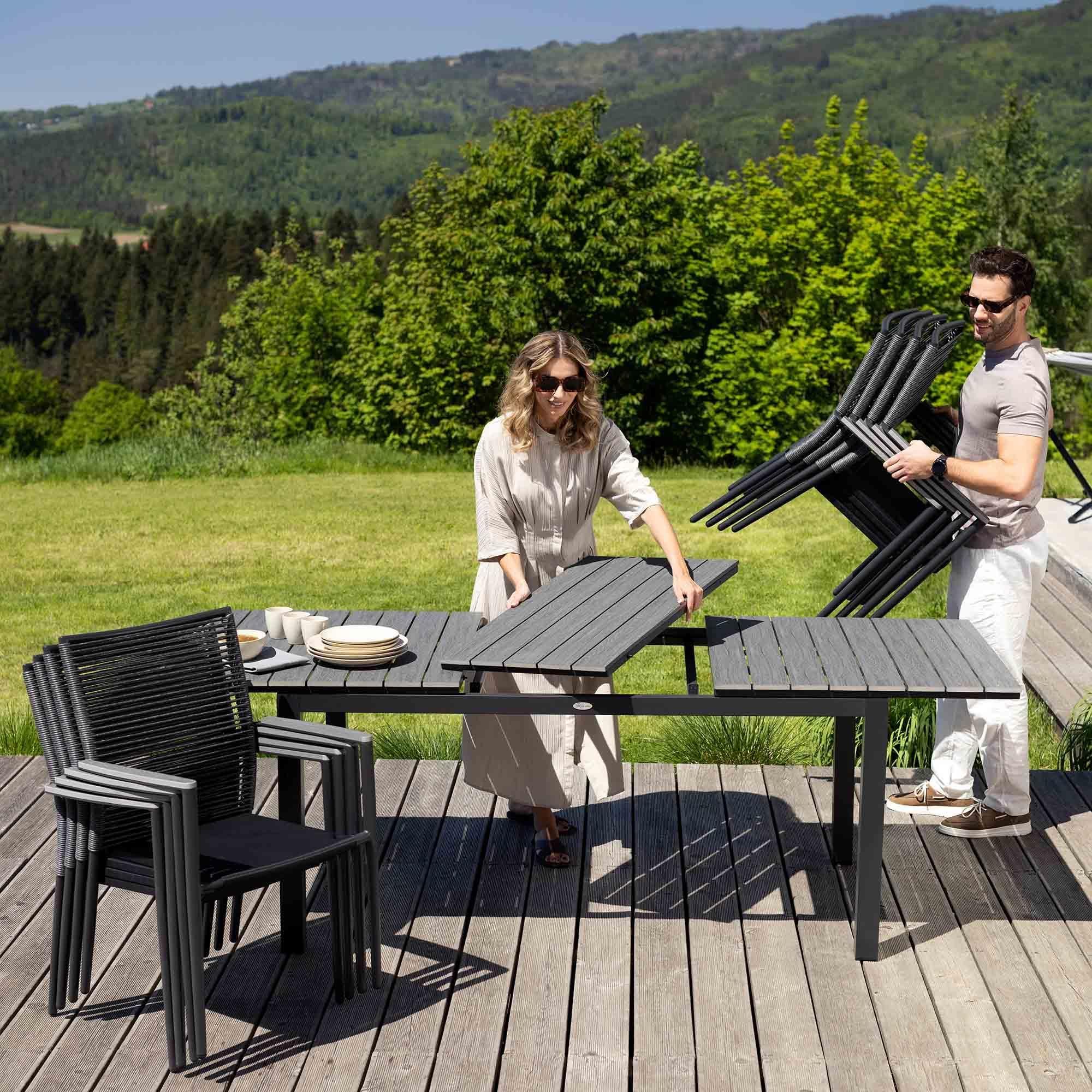 di volio Gartentisch Drena - Grau, 160x210 cm, Gartentisch - wetterfest & ausziehbar, aus Kunstholz und Aluminium