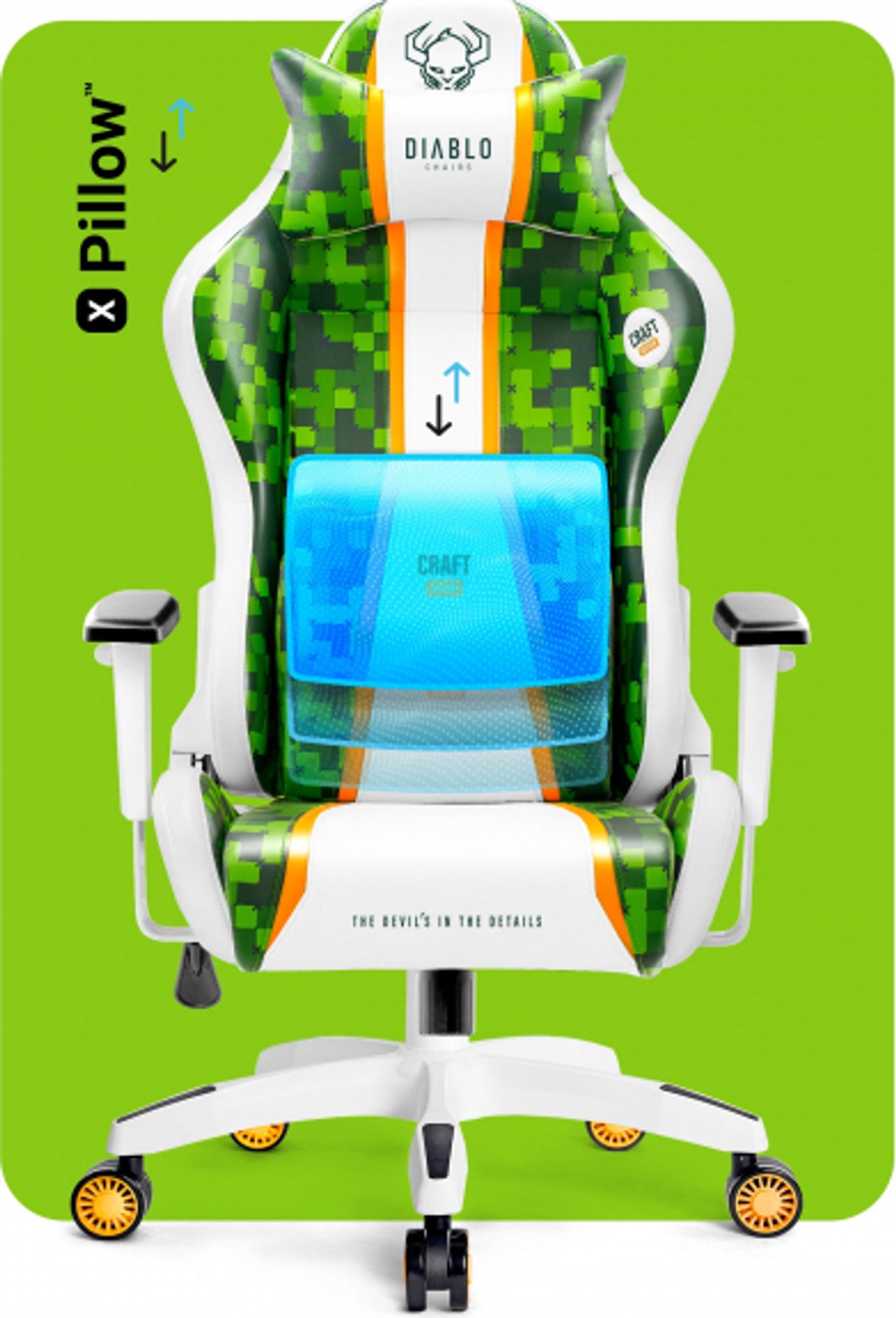 Diablo X-One 2.0 Gaming Stuhl Bürostuhl Schreibtischstuhl Verstellbare Armlehnen Ergonomisches Design Nacken/-Lendenkissen, Farbe: Craft, Größe: King
