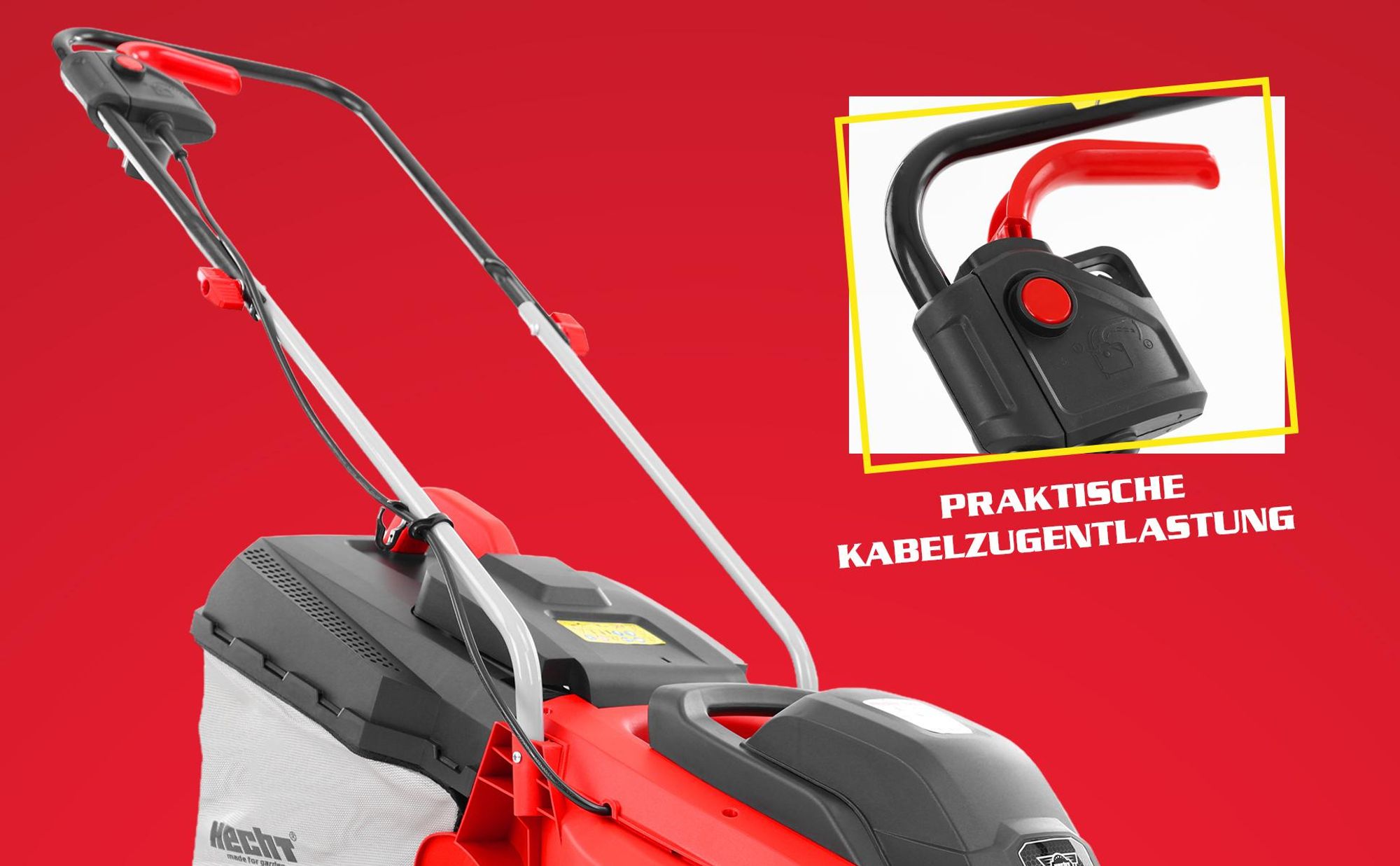HECHT 1233 Rasenmäher Elektro | 33 cm Schnittbreite | 1300 W | 30 Liter Fangkorb | 20 - 60 mm Schnitthöhe