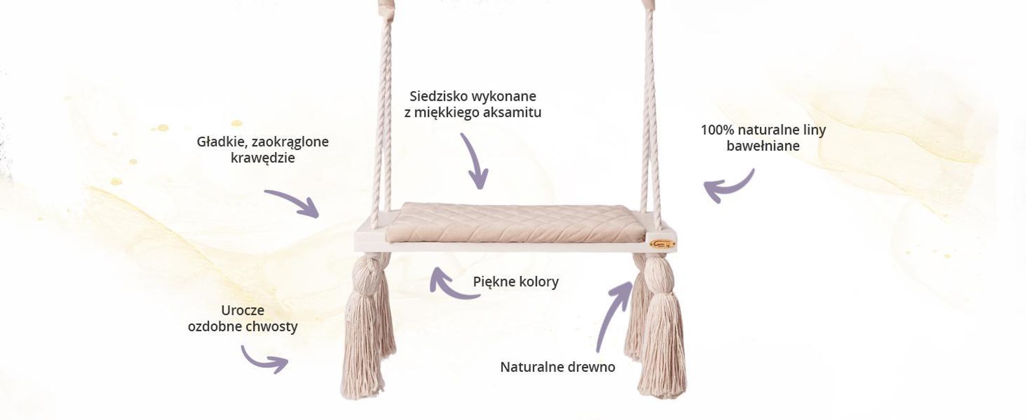 Create for you® - Drewniana Huśtawka dla Dzieci bezpieczna, domowa - duży Bujak dziecięcy, Indoor, Siedzisko miękki materiał, z Regulacją Wysokości - Beż