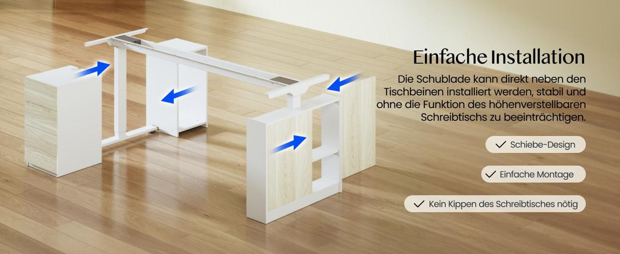 FLEXISPOT Höhenverstellbarer Schreibtisch 160x80cm mit 2 Schränke, 2 Motoren, 25MM EINTEILIGE TISCHPLATTE, 120 kg Tragkraft, Kabelmanagement, Weiß