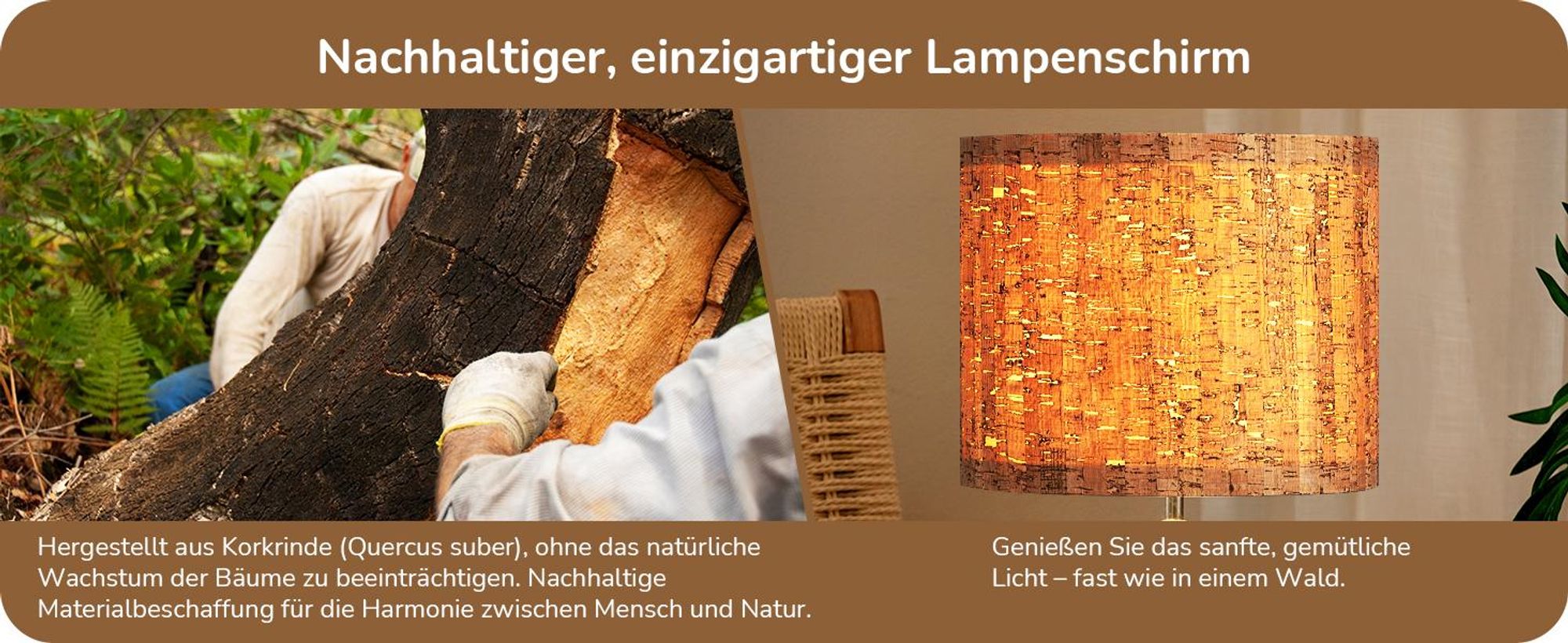 EDISHINE Nachttischlampe Holz, Tischleuchte in Rindenoptik, inkl. LED-Birne, 34 cm