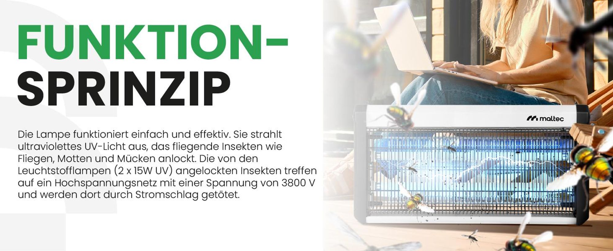 MalTec Insektenvernichter elektrisch Fliegenfalle MasterKiller 30W UV Moskito Insektenlampe Mückenlampe