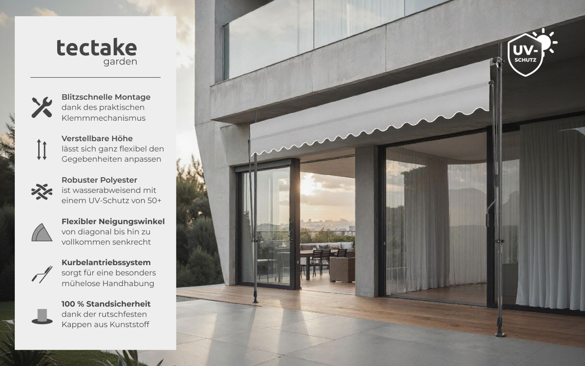 tectake® Klemmmarkise mit Handkurbel einfache Montage