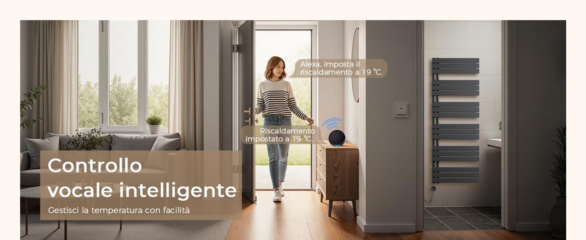 S'AFIELINA 159.9×40cm Scaldasalviette elettrico bagno WiFi, termoarredo con termostato, programmabile,LCD,800W, asciugamani a basso consumo, Antracite