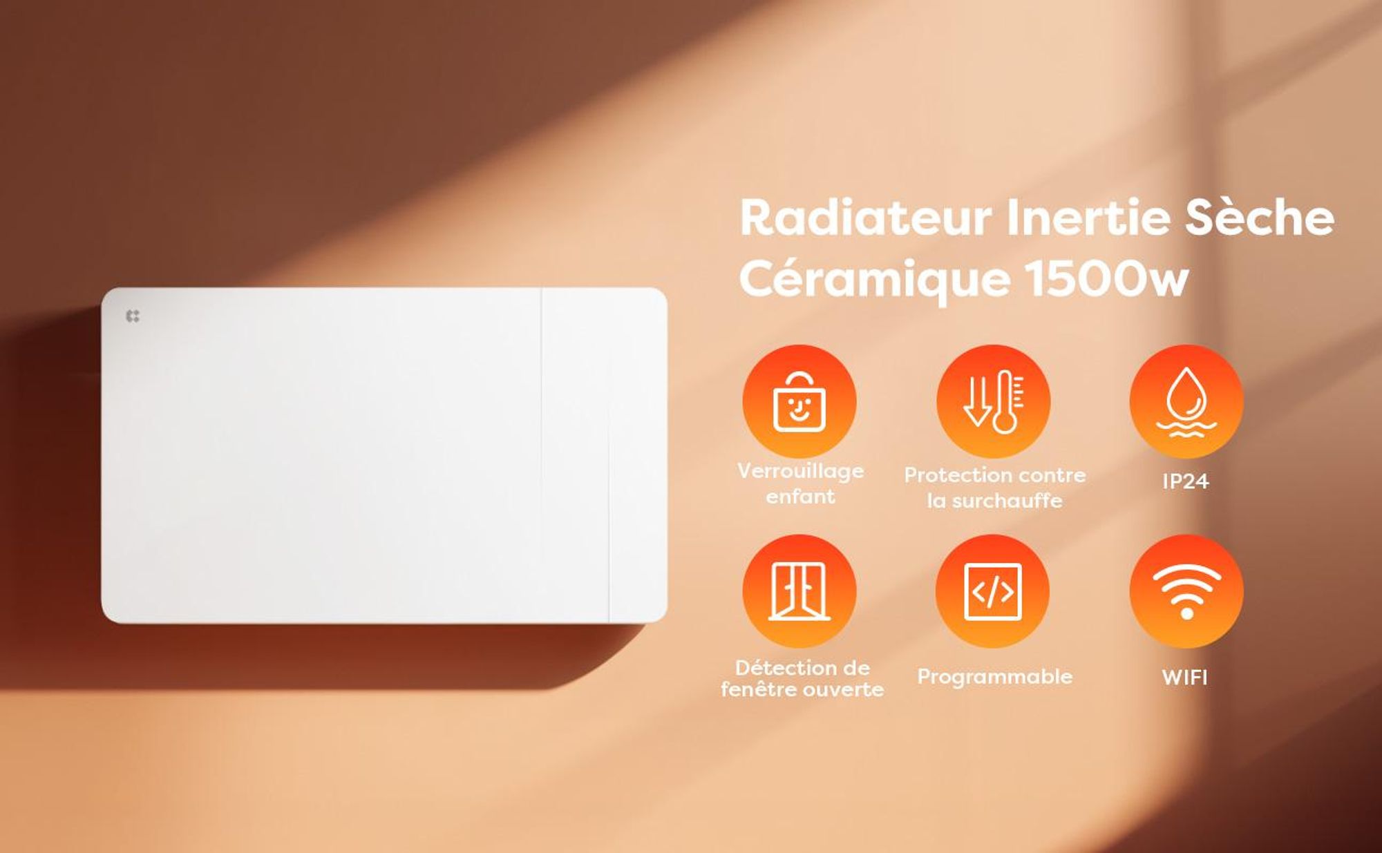 CIARRA Radiateur Inertie Céramique, Film 1500W WiFi Chauffage Fixé Programmable LCD Thermostat CBHTD15A-W