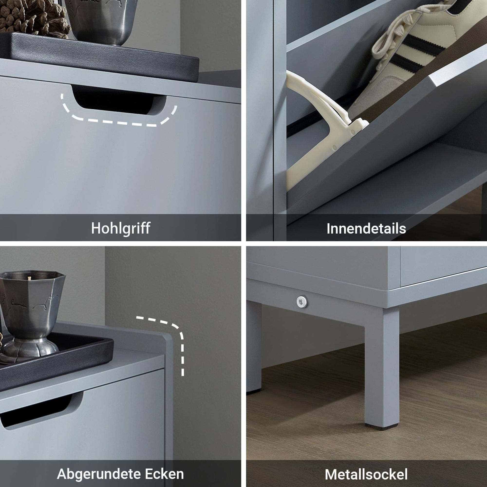 SoBuy schmaler Schuhkipper 19 cm tief mit 4 Klappen Schuhschrank für Flur mit geschlossenem Stauraum platzsparendes Schuhregal für Eingänge FSR100-HG