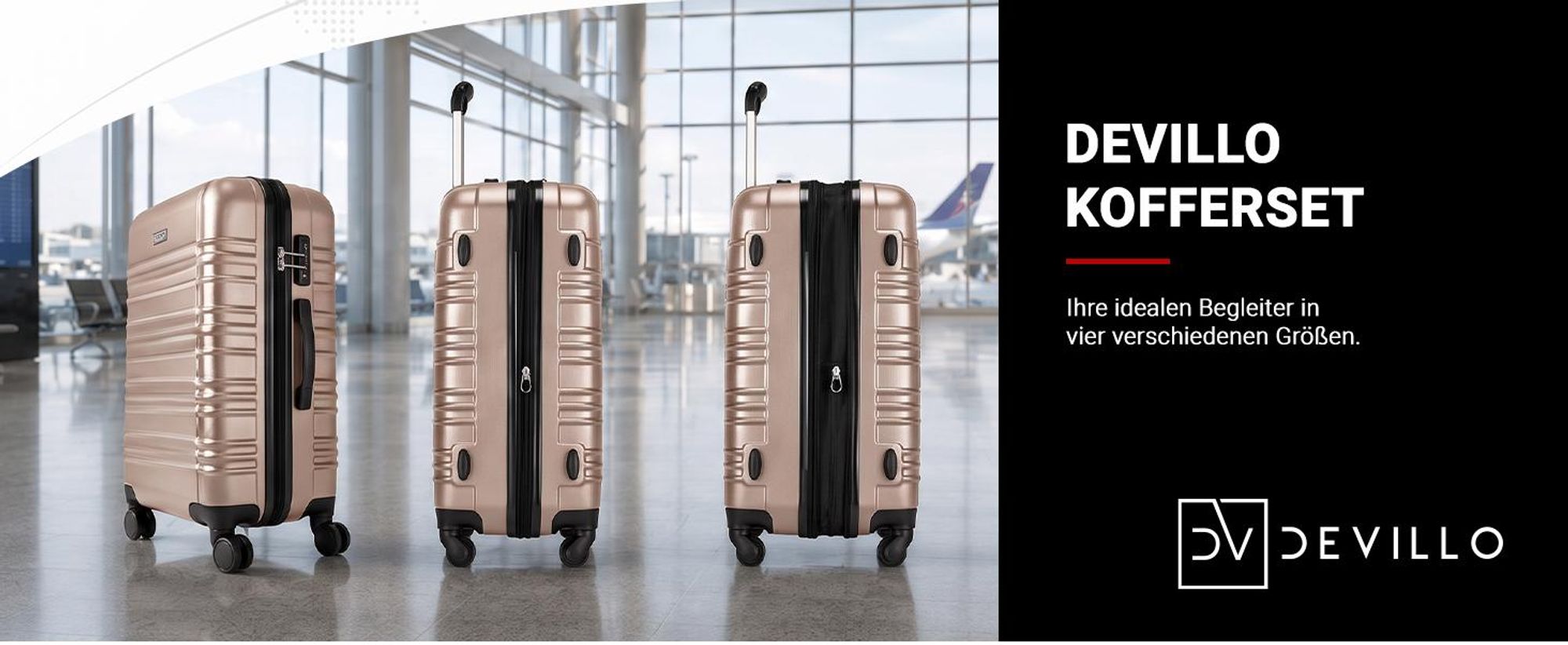 Devillo® Kofferset 4tlg. S-M-L-XL, Champagner - Trolley Koffer Reisekoffer Reisekofferset Gepäck Rollkoffer TSA 4 Rollen ABS-Hartschale Teleskopgriff