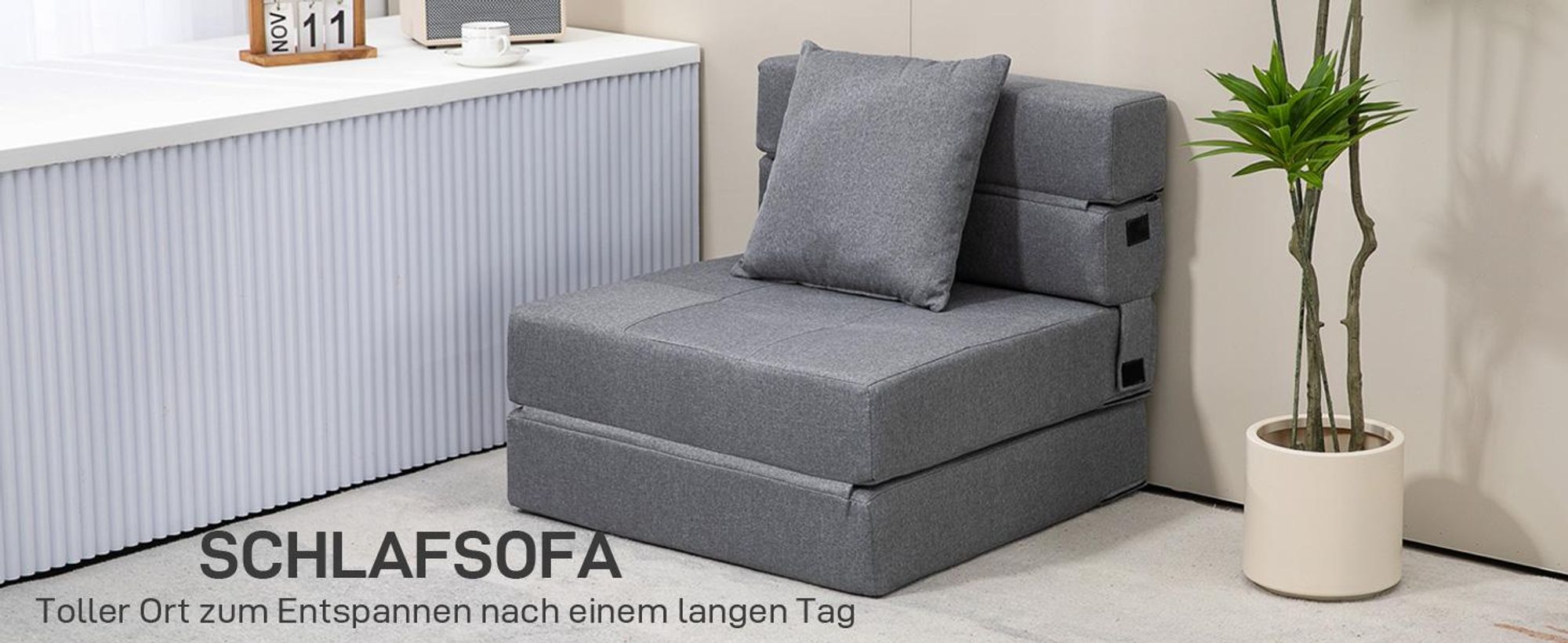 HOMCOM Schlafsessel Schlafsofa Sofabett Einzelsofa mit Waschbarem Kissen Grau