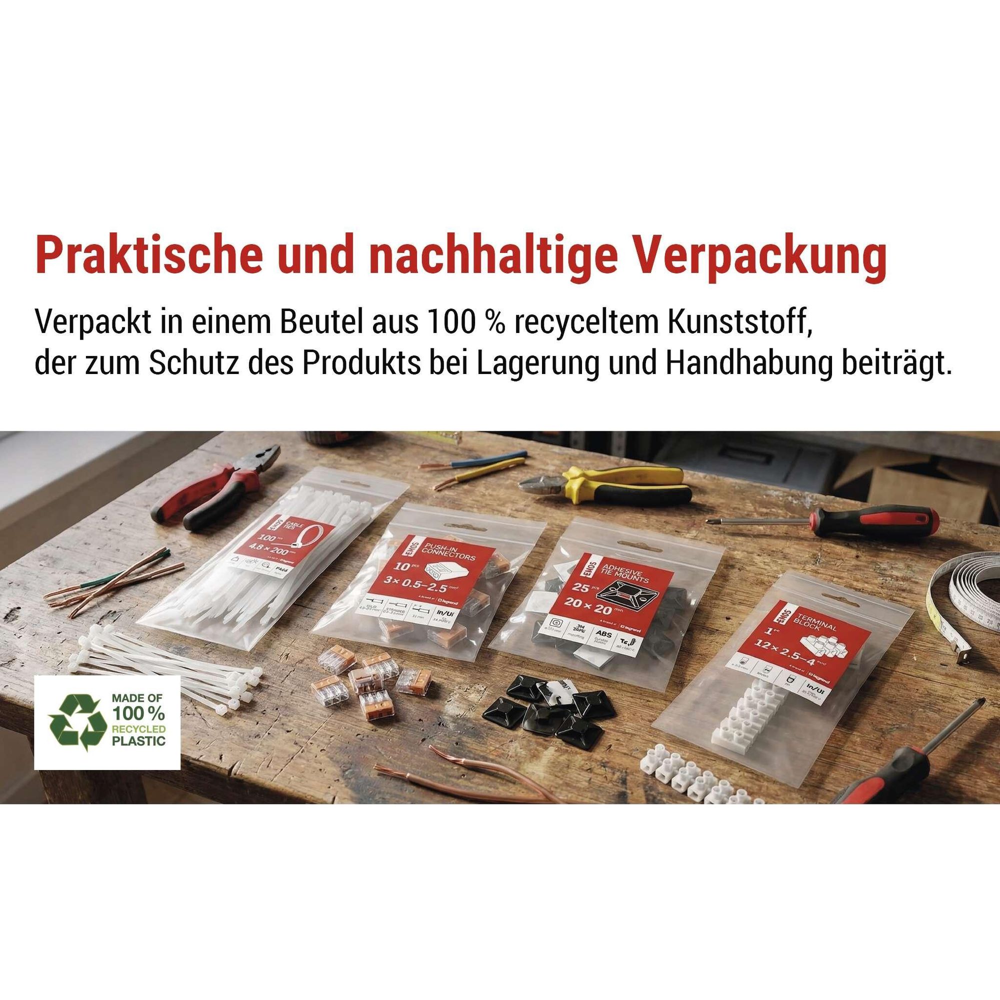 EMOS 50 Stück Kabelschellen mit Nagel, für Ø 8 mm, bruchfester PE-Kabelhalter mit Stahlnagel für Innen, rostfrei, -40–80°C, weiß, A2824