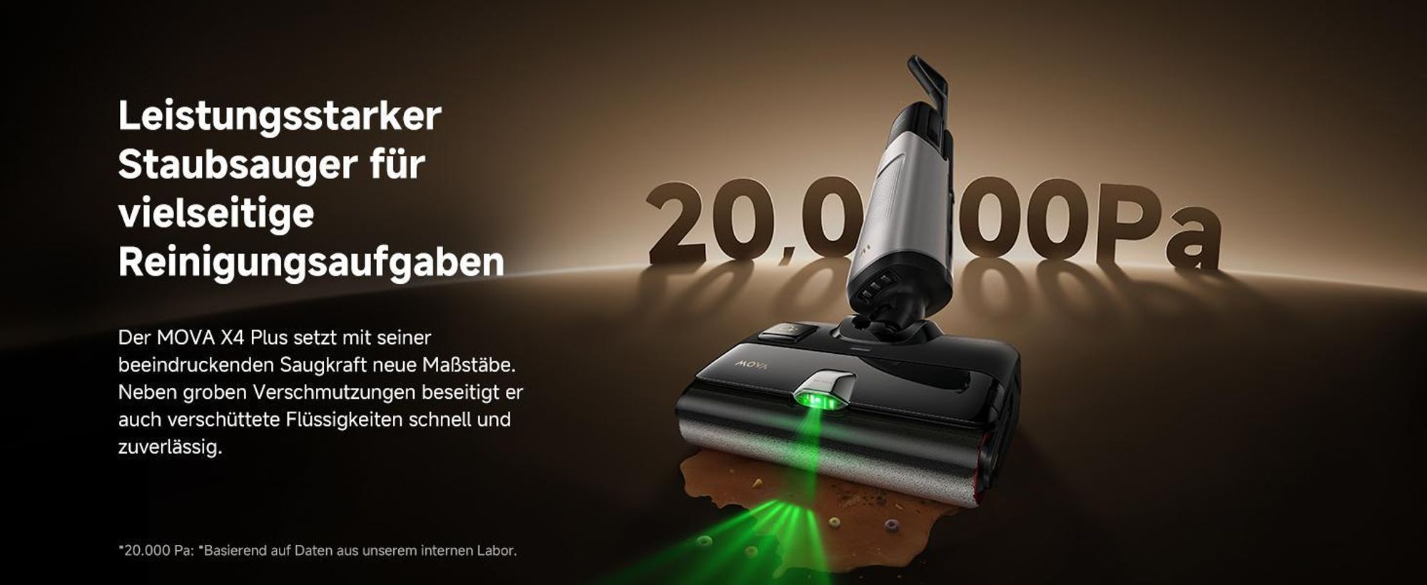 MOVAX4 Plus Nass-Trocken-Sauger, Auto-Reinigungslösung, Tangle-Free-Design, Selbstreinigung 100 °C, 20 kPa Saugkraft, Push-In-Basisstation, LED-Bürst
