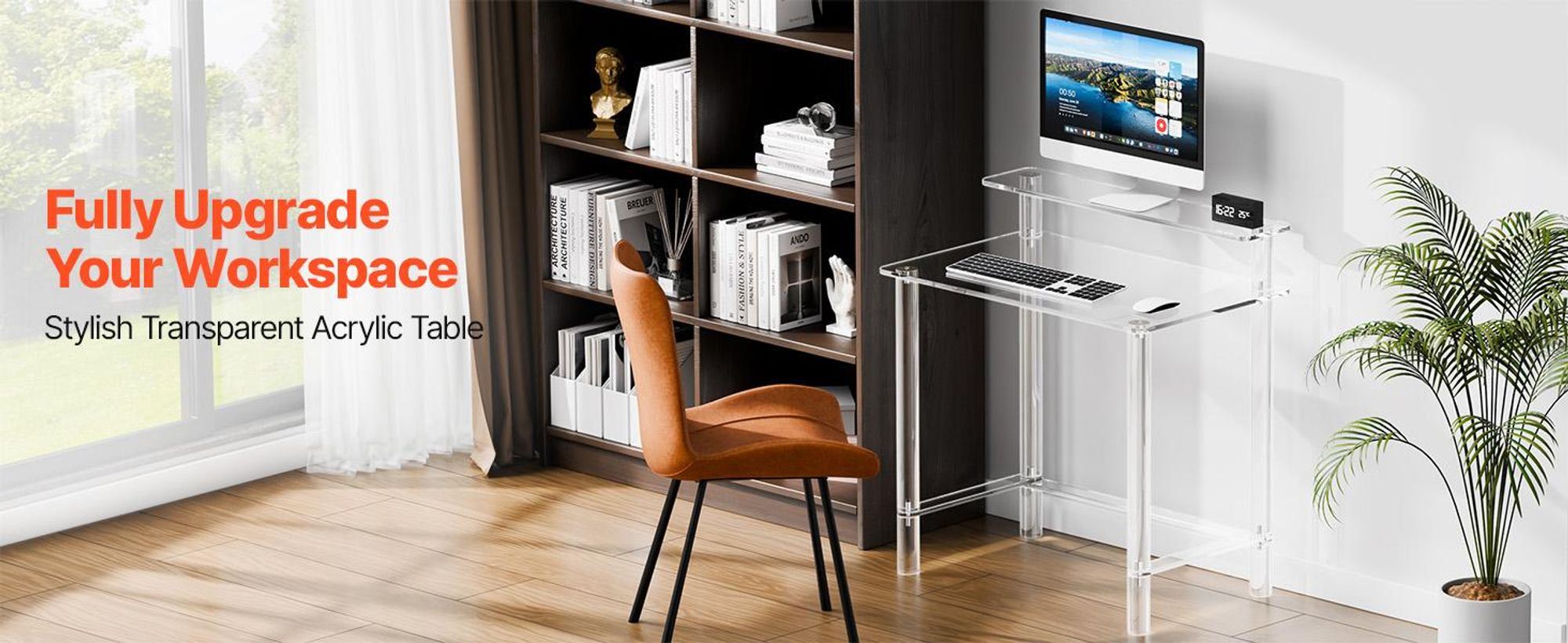 VEVOR Acryltisch Computertisch 2-stufiger Bürotisch mit Monitorständer, moderner Schreibtisch (60 kg belastbar) für Schlafzimmer Büro Arbeitszimmer Garderobe, 50 x 80 x 88 cm (transparent)