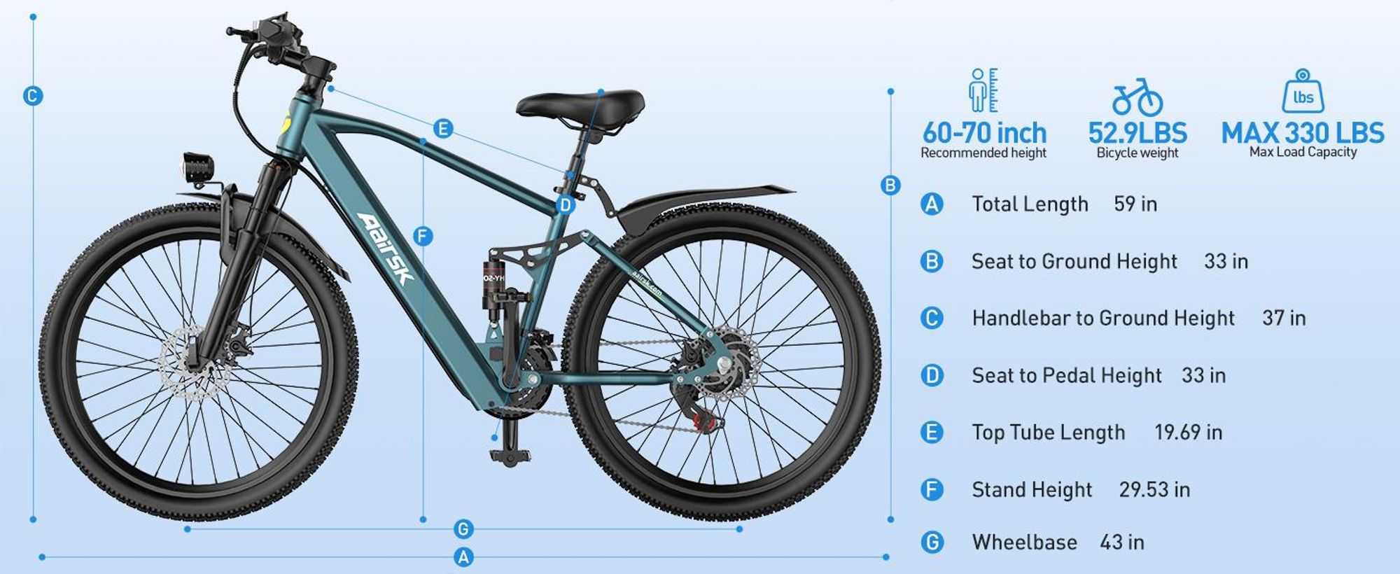 GT900 Mountain-E-Bike, 250 W, 25 km/h, 36 V 13 Ah (468 Wh), 24-Zoll-Reifen, 150 kg