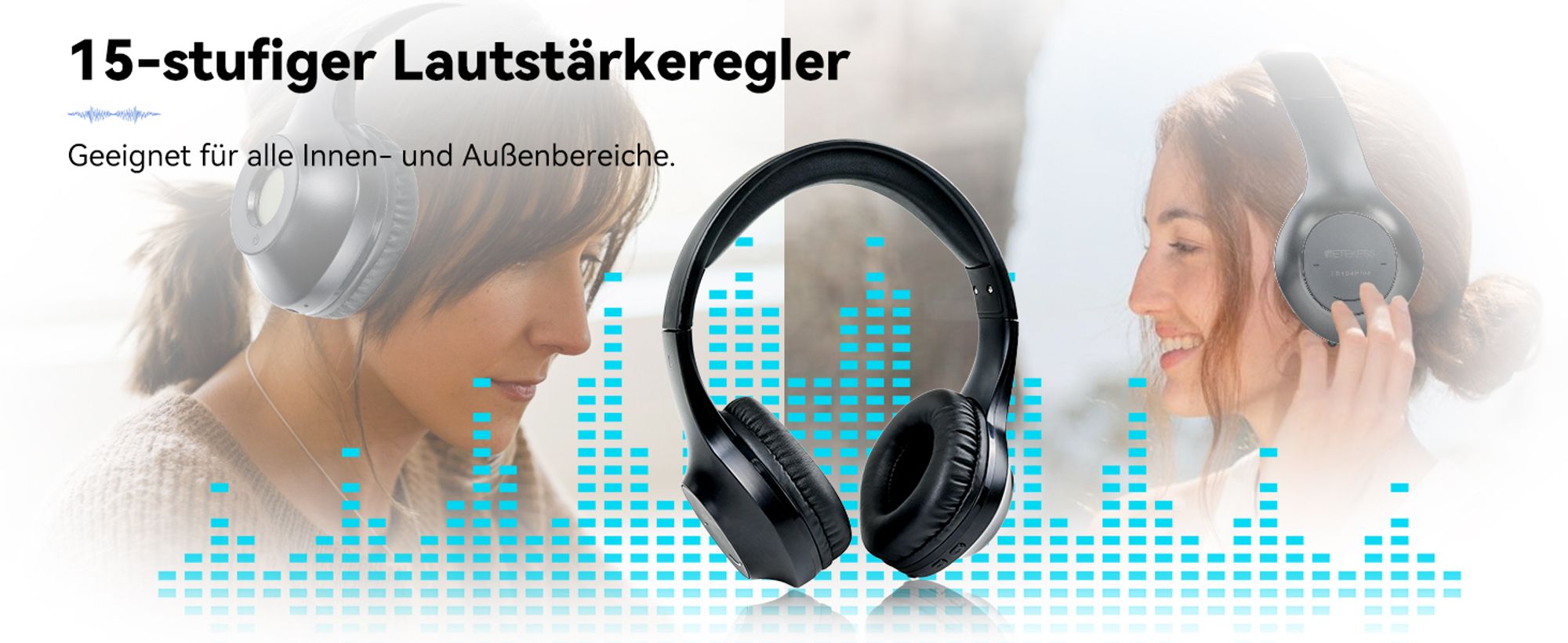 Retekess TR104P Headset, FM Radio, verstellbarer Kopfbügel, Geräuschunterdrückung, Stereo-Kopfhörer, batteriebetrieben