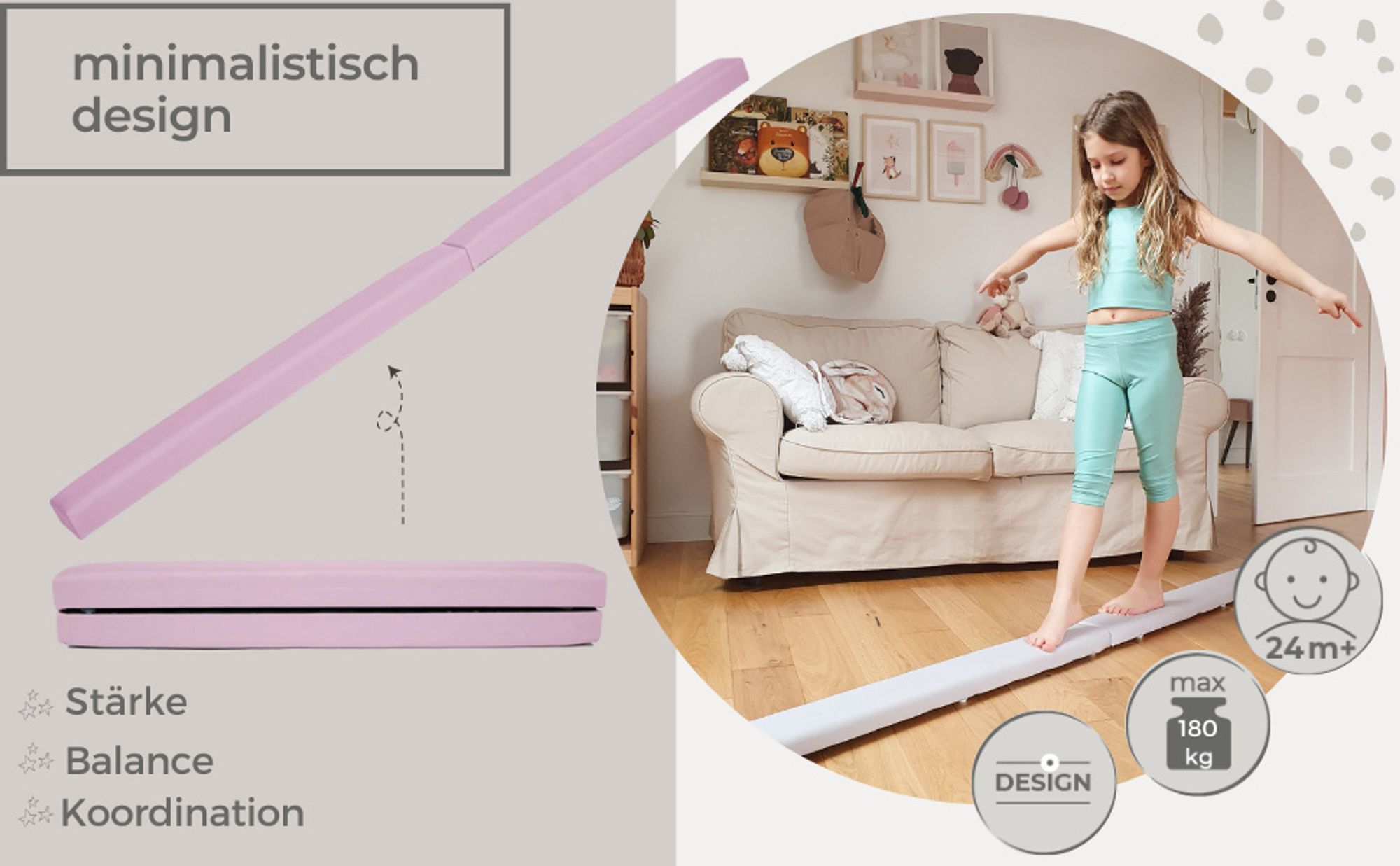 MAMOI® Schwebebalken für zuhause, Balancierbalken für kinder, Balken turnen klappbar, Turngeräte indoor, Balancieren und Turnbalken, Gymnastic bar
