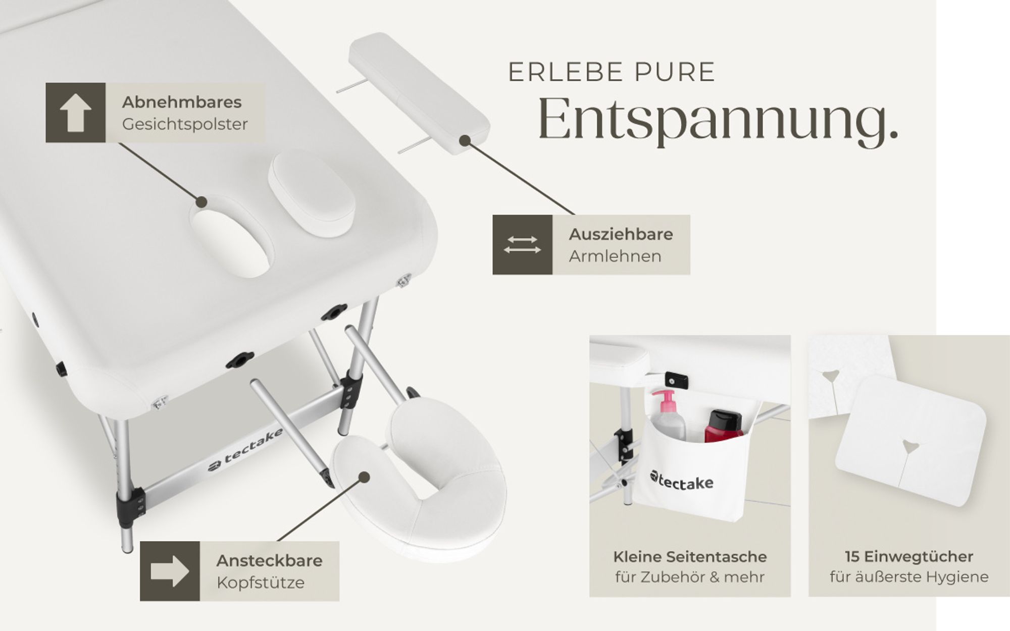 tectake® 3 Zonen Massageliege Phuket Breite 70 cm, Polsterung 5 cm 212 x 103 x 90 cm