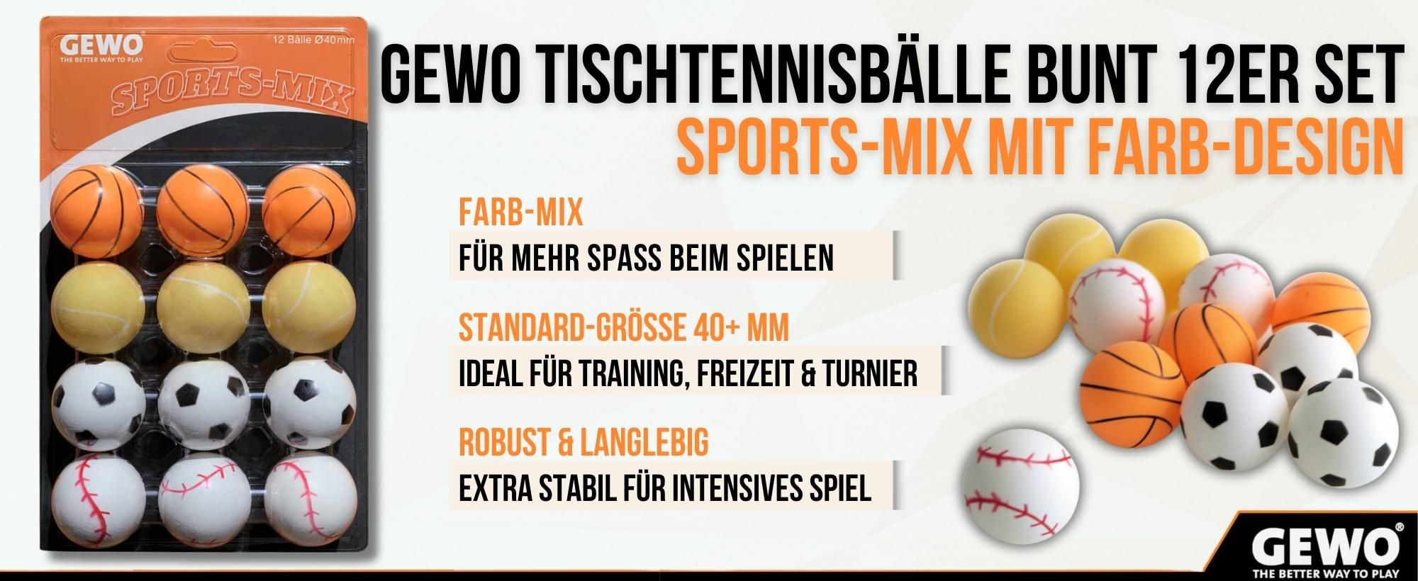 GEWO Tischtennisbälle Sports-Mix, Tischtennisball, Tischtennisbälle bunt, ping pong bälle