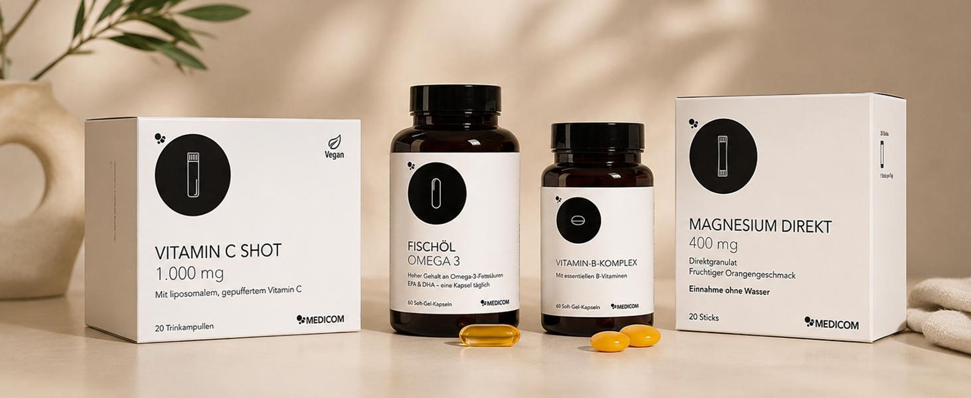 Medicom Vitamin C Shot 1.000 mg, vitamina C liposoma, alta dosis, para sistema inmunitario y energía. Vegano – 20 ampollas bebibles