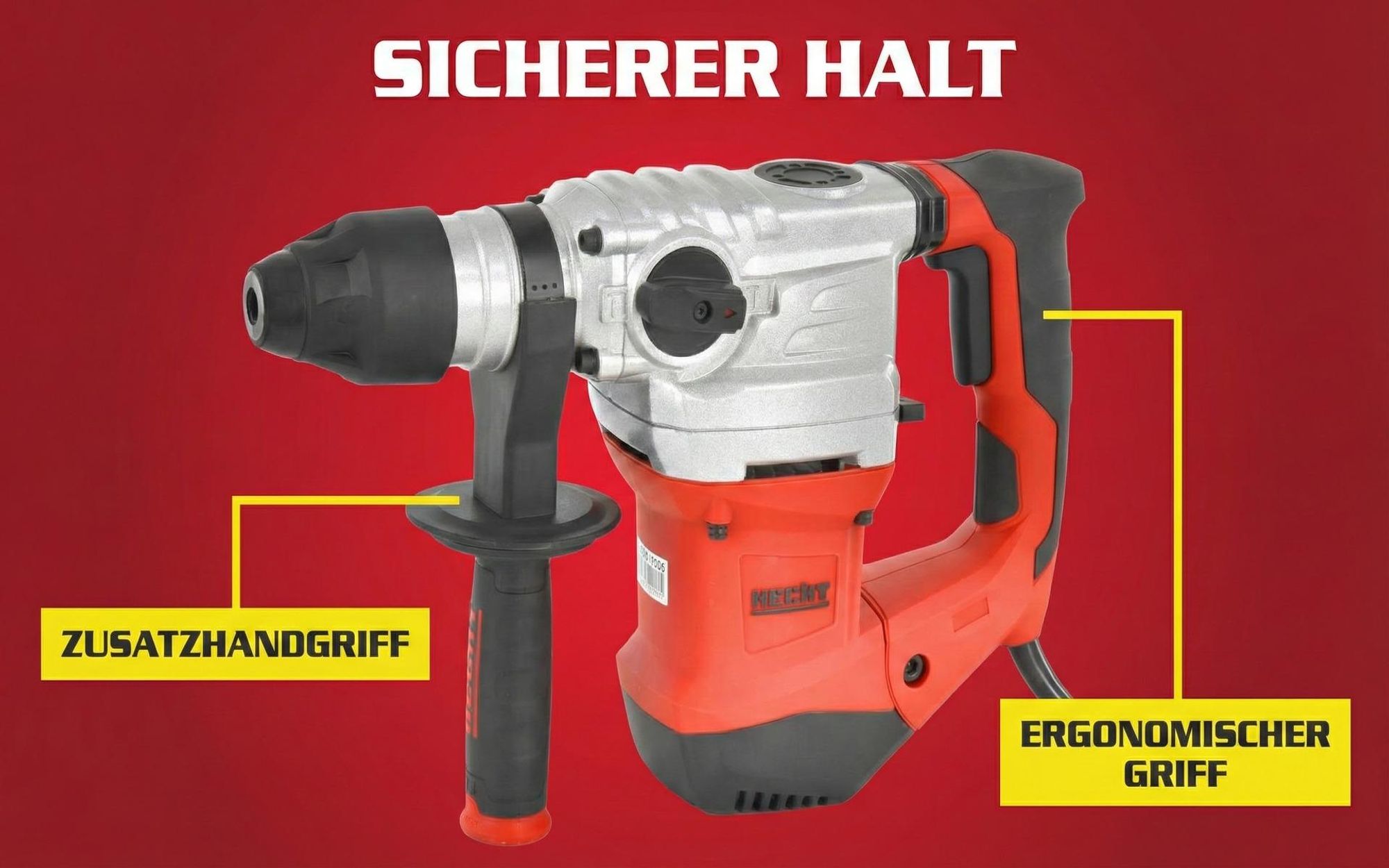 HECHT 1036 Bohrhammer SDS + | 1500 W | 6 Joule | 4250 SpM | mit Zubehör und Koffer | Stein | Beton