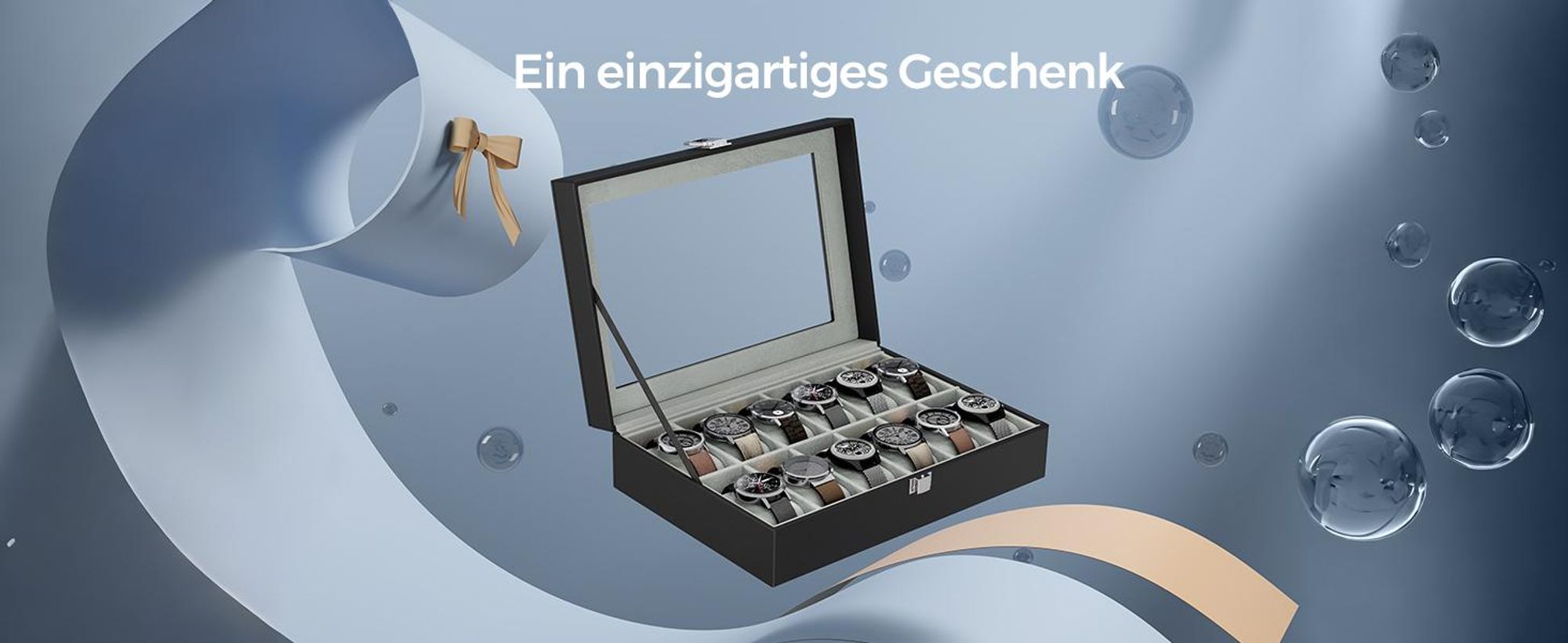 SONGMICS Uhrenbox Uhrenkasten, mit 12 Fächern, Glasdeckel, Geschenkidee