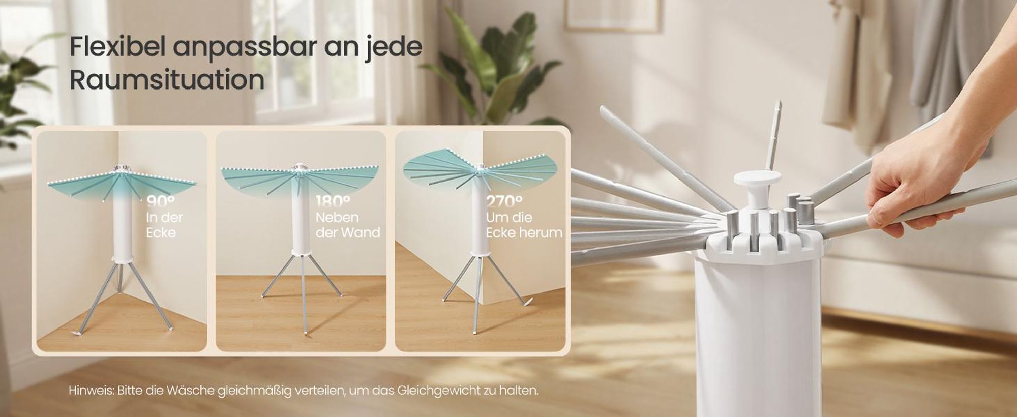 SONGMICS Wäscheständer klappbar, Ständer ausziehbar, platzsparend, drehbar, Balkon Waschküche, Aluminiumlegierungsarme, silbern
