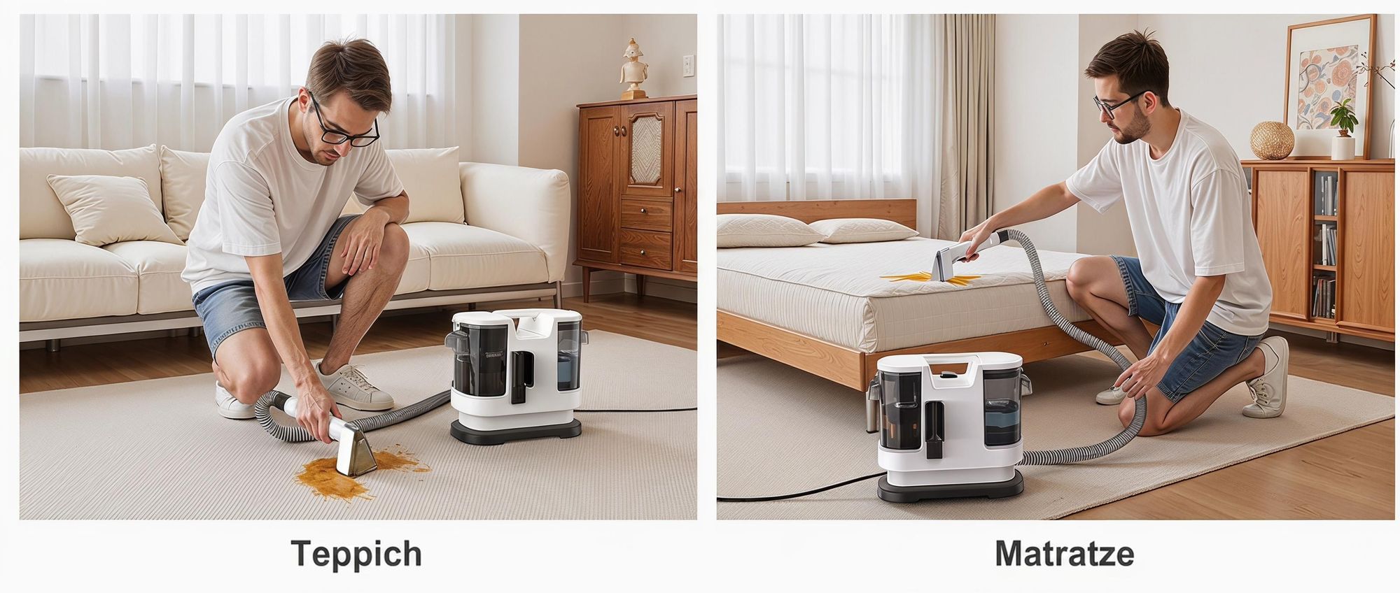 Lubluelu V8-B Polsterreiniger mit Heißwasserfunktion 60℃ 15000Pa Waschsauger 3-in-1 Teppichreiniger Nasssauger für Sofa, Autositze & Polster
