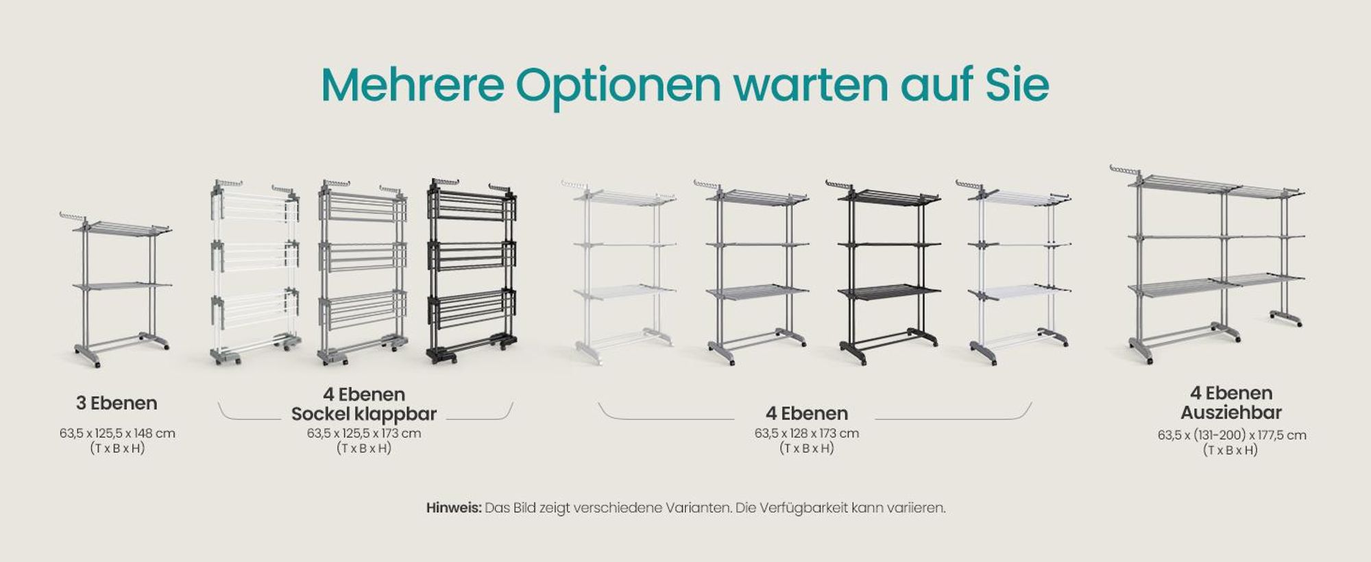 SONGMICS Wäscheständer, Standtrockner 4 Ebenen, Flügelwäscheständer, klappbare Flügel, mit Rollen, 63,5 x 125,5 x 173 cm, groß, einfacher Aufbau