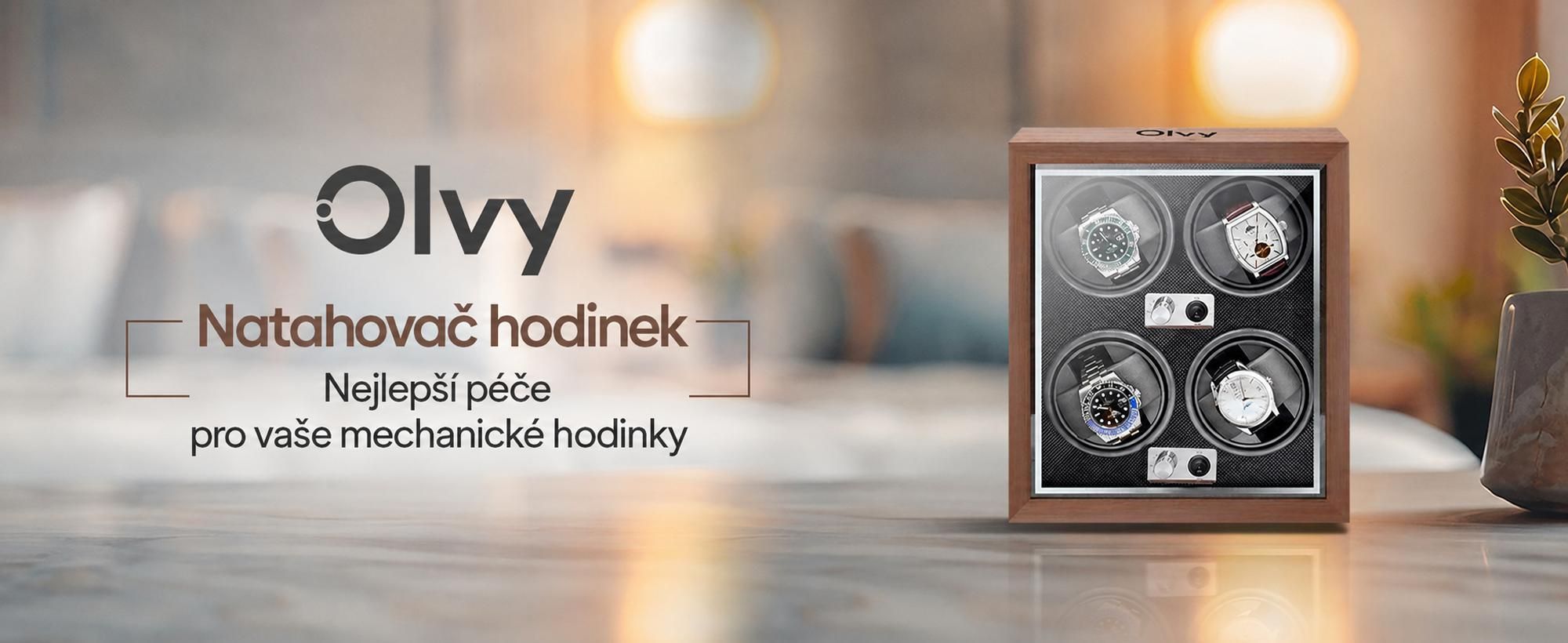 Natahovač hodinek Olvy pro 4 hodinky, LED osvětlení, dřevěný box na natahování hodinek, extrémně tichý motor Mabuchi, flexibilní polštářek na hodinky, natahovač hodinek