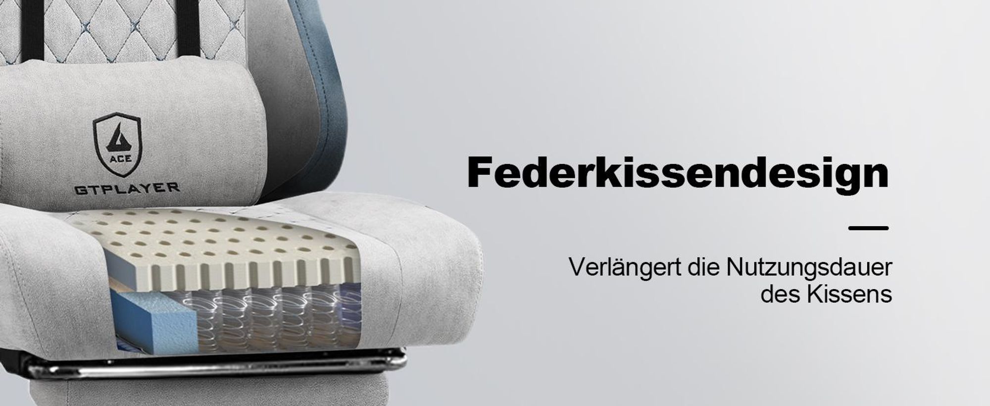GTPLAYER Herné kreslo Ergonomické herné kreslo Stolová stolička PC Gamer Racing Chair s látkovým povrchom, pružinovým sedákom, spojovacími podrúčkami, s opierkou na nohy s nosnosťou do 153 kg Sivá