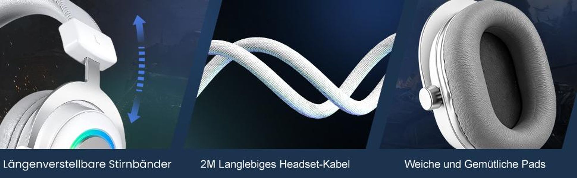 FIFINE Gaming Headset mit Mikrofon Over Ear Kopfhörer mit Kabel USB Headset, Weiß