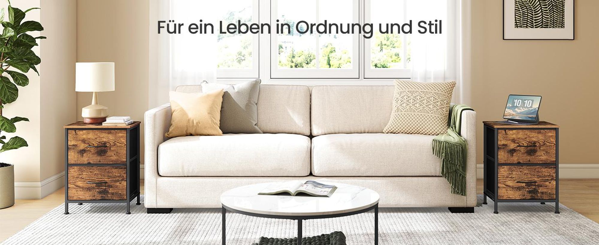 Kommode, Schrank, 2 Stoffschubladen, für Schlafzimmer, Flur, Wohnzimmer, braun-schwarz