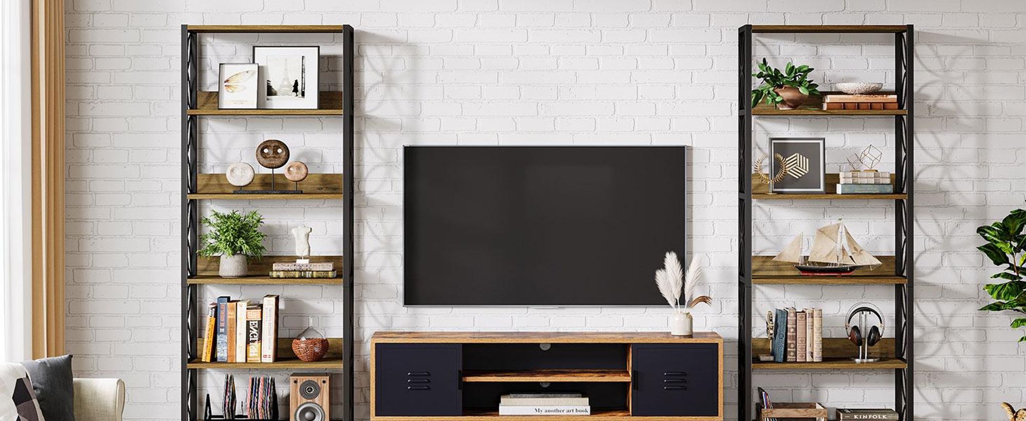 Tribesigns Bücherregal mit 6 Ebenen, 180 cm, industrielles Bücherregal mit Metallrahmen, Ausstellungsregal für Heimbüro, Bücherregal mit 6 Ablagen