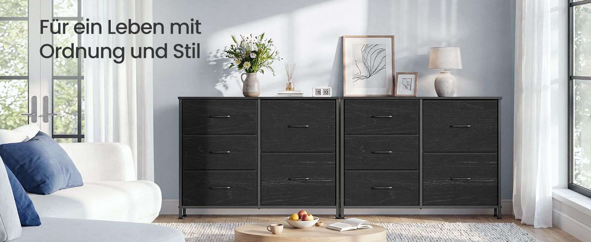 SONGMICS Kommode mit 5 Schubladen, Schubladenschrank mit Metallgestell, 98,7 x 30 x 74,7 cm, Schwarz