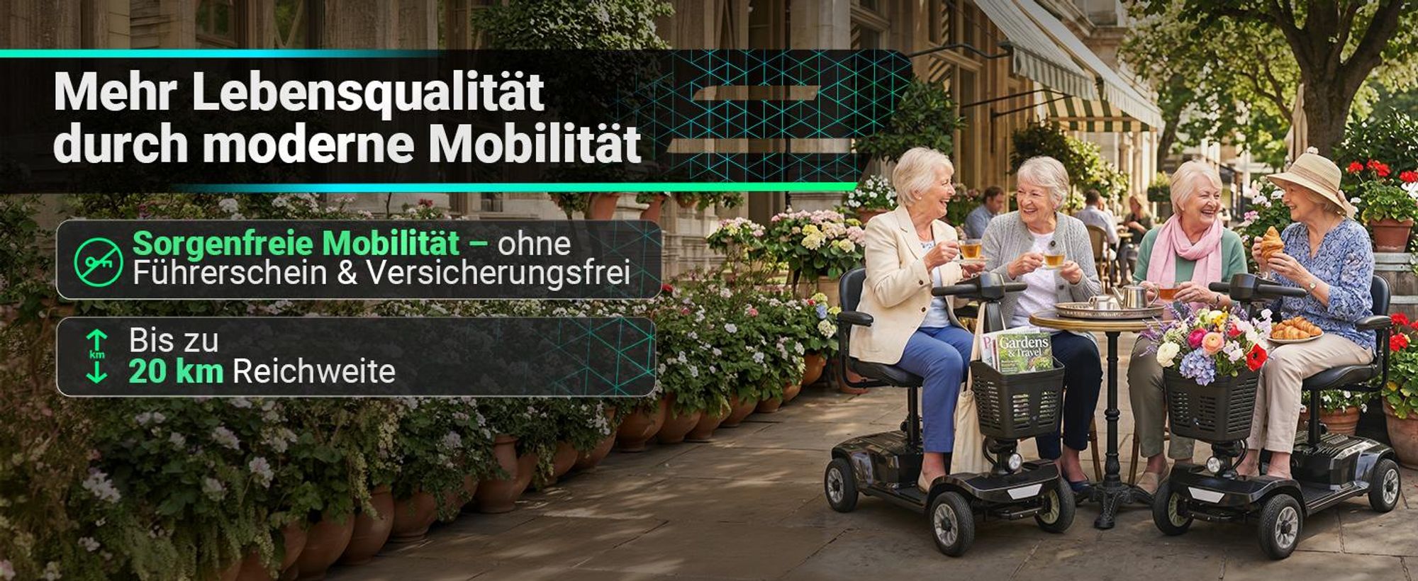 eFlux Mobility M1 Elektromobil | Elektro Senioren Roller - E-Scooter - Tiefeneinstieg - Schwenksitz - Einhand Steuerung - Klappbar - 20 km (Schwarz)