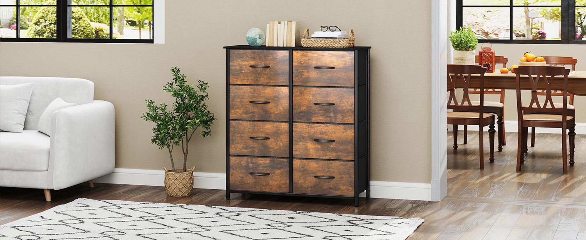 YITAHOME Kommode mit 6 Schubladen, Sideboard Schubladenschrank Schlafzimmerschrank, 100x30x70 cm