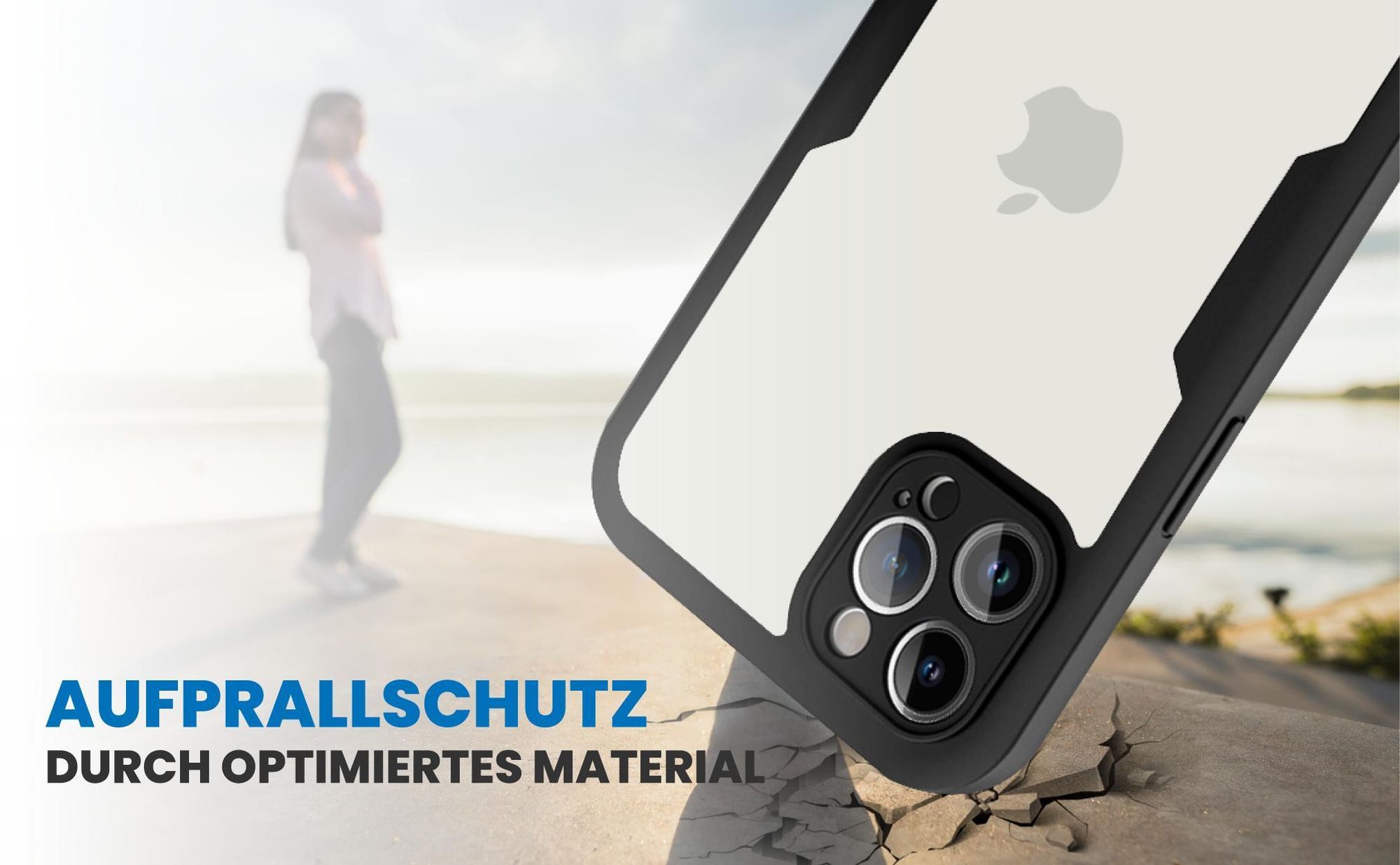 Schwarzes Front Back Cover für Apple iPhone 15 Pro mit Aufprallschutz
