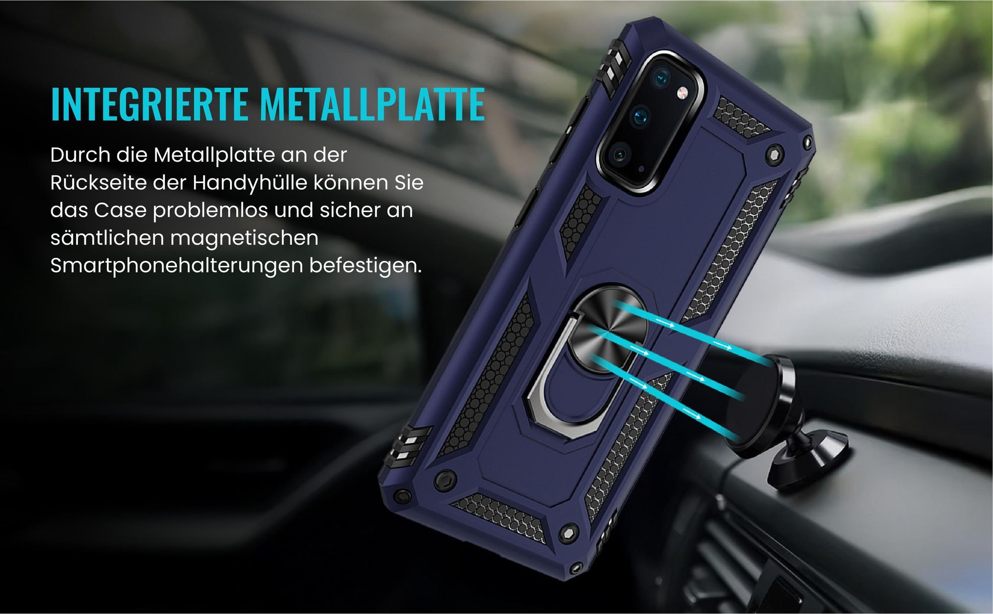 Bumper für Samsung Galaxy S20 in Blau mit Metallplatte