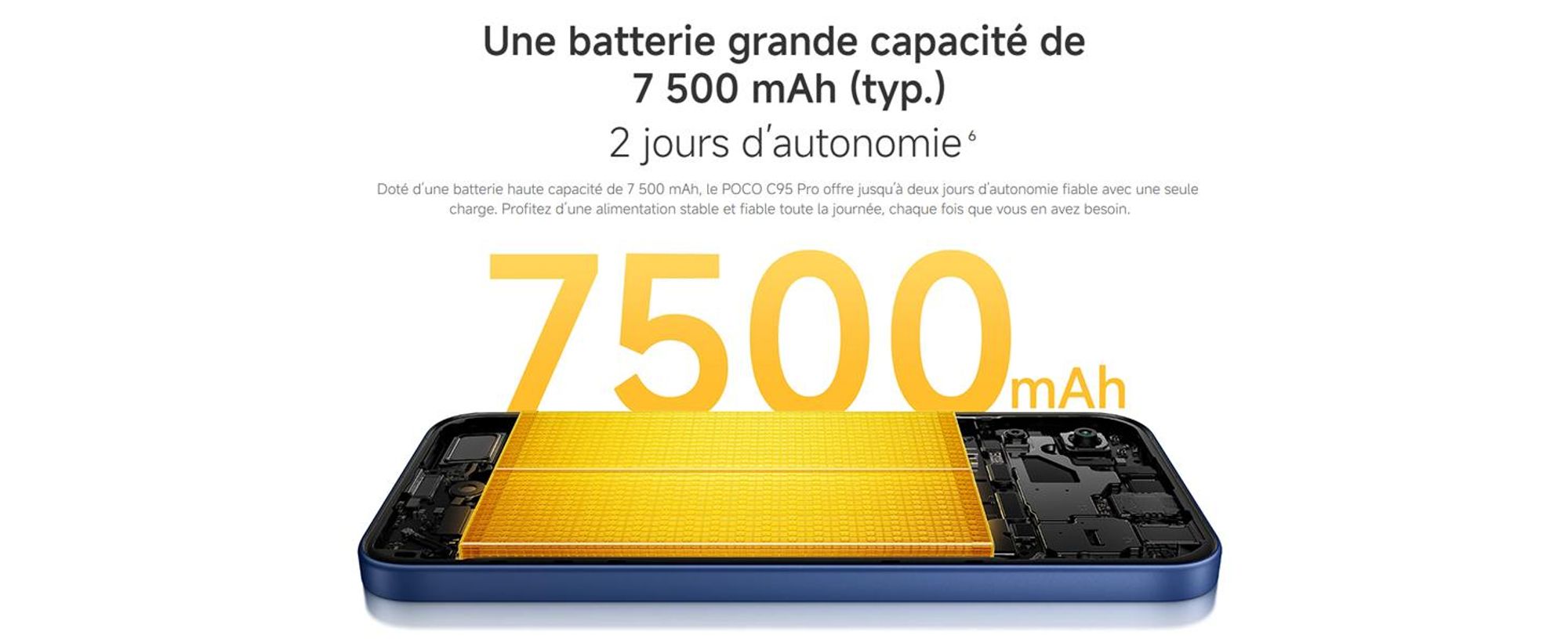 Xiaomi Poco C95 Pro, smartphone 4G, 6 + 128 Go, noir, batterie de 7500 mAh