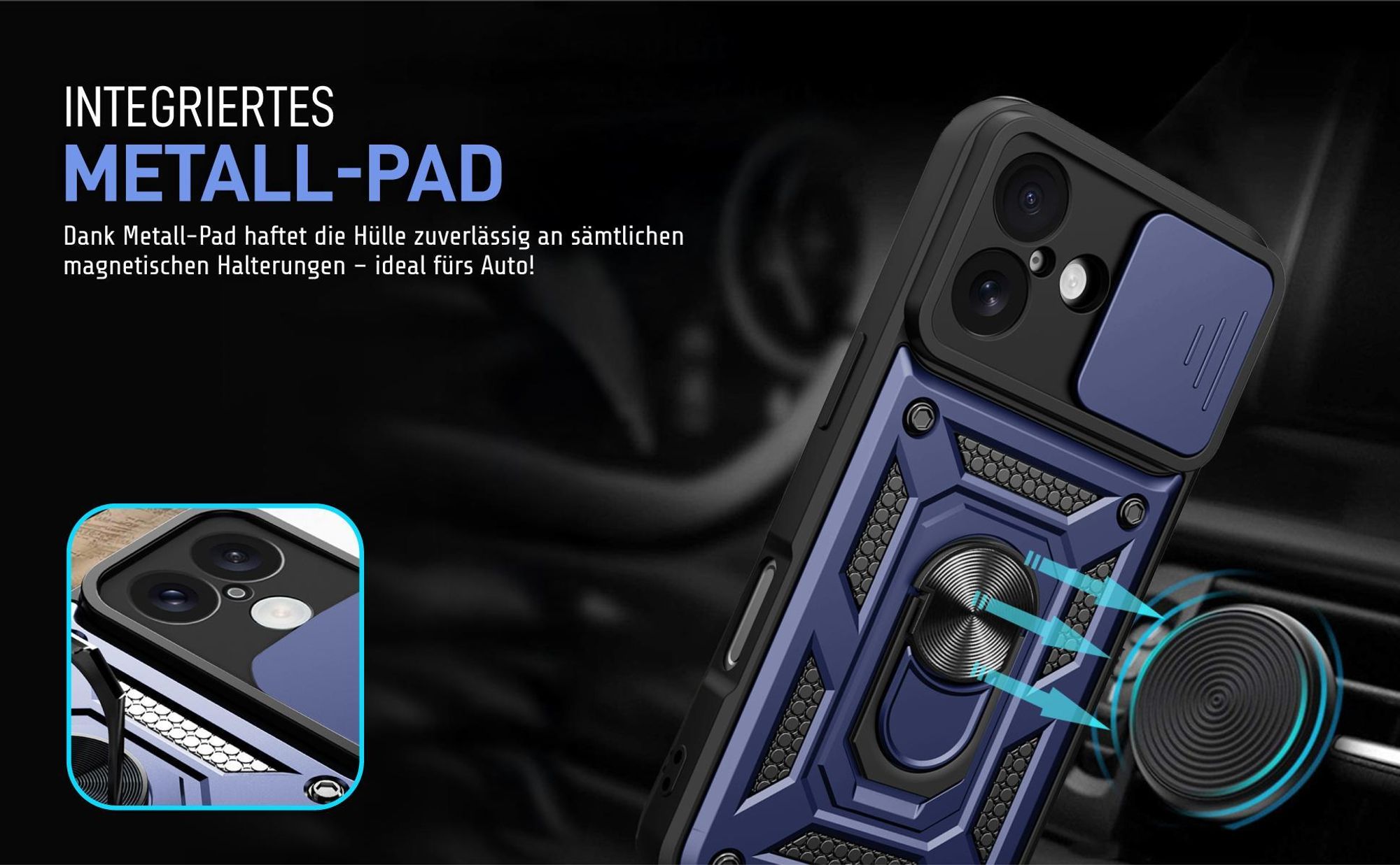 Bumper für Apple iPhone 17 in Blau mit Metallplatte