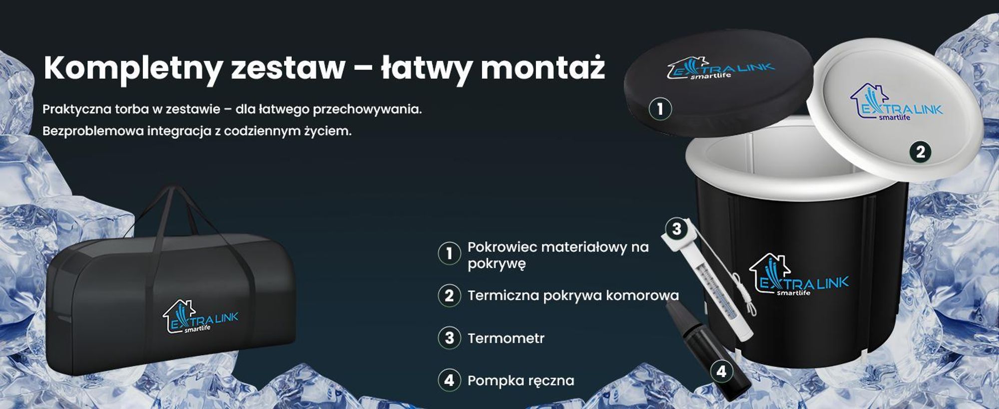 Extralink wanna do kąpieli lodowej, do morsowania XL 400 l z pokrywą